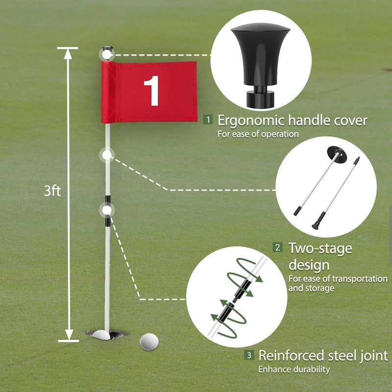 asdmm Golf Flagstick with Ball Retrieval Base - Portable Putting Green Flag Stick for Yard, Practice Green, Club, Driving Range, 3FT Height, 5 Pcs - Image 2